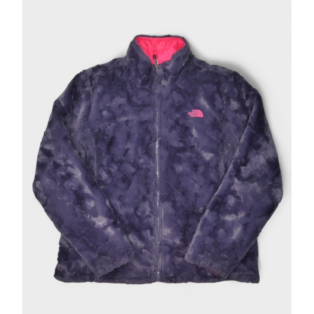 The North Face Womens Large Mossbud Reversible Puffer Fleece Jacket Purple Pink